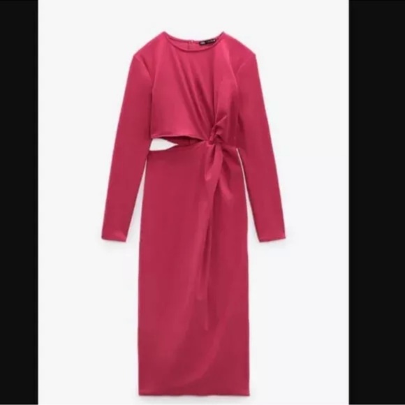 New Zara pink midi dress with with side cutout size small - Picture 4 of 8